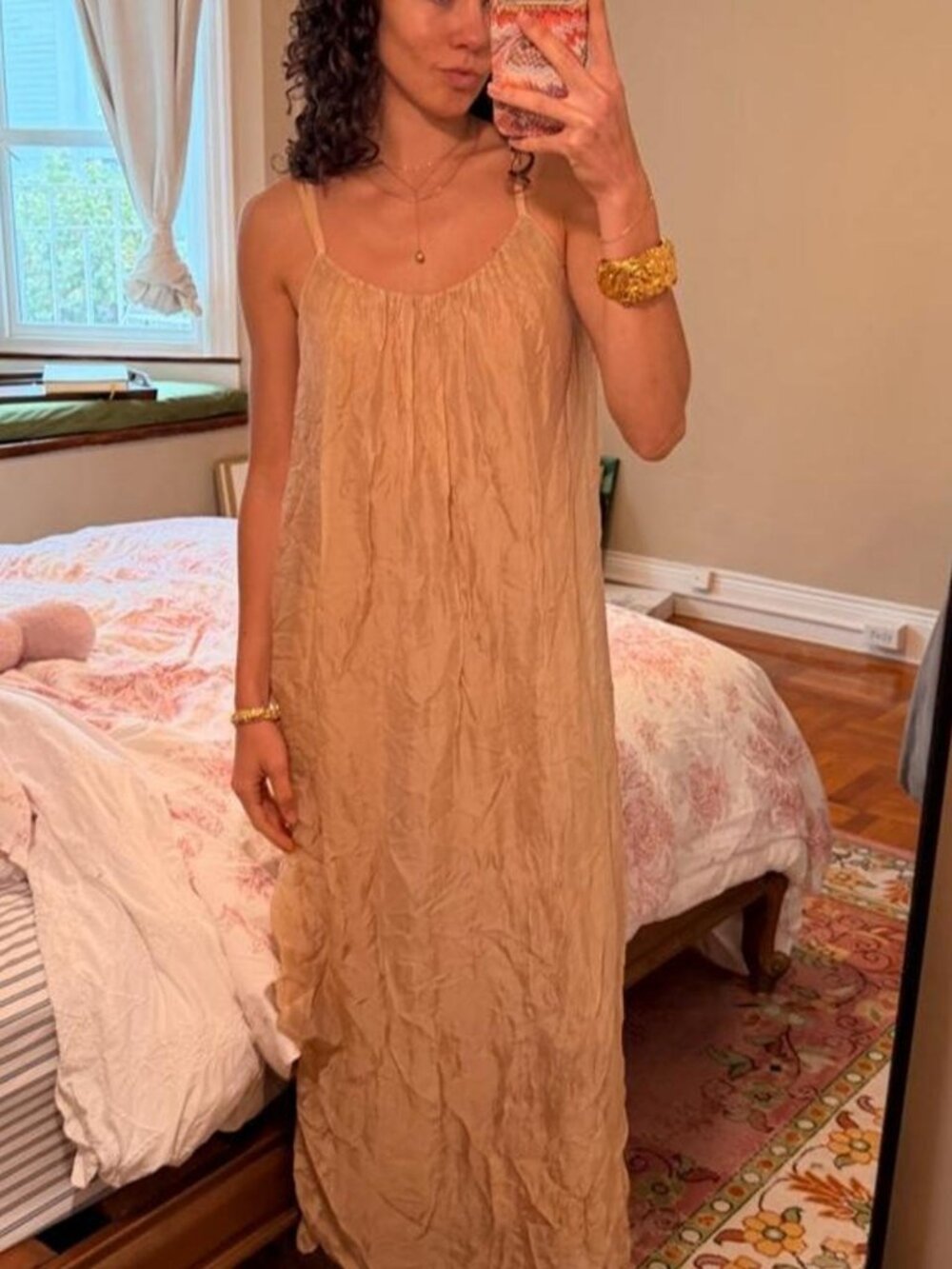 Beige Crinkled Maxi Dress One